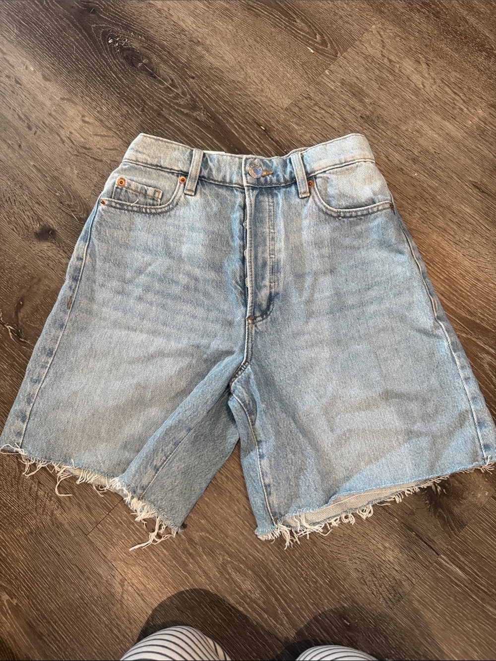 Garage Light Blue High-Rise Frayed Hem Denim Shorts